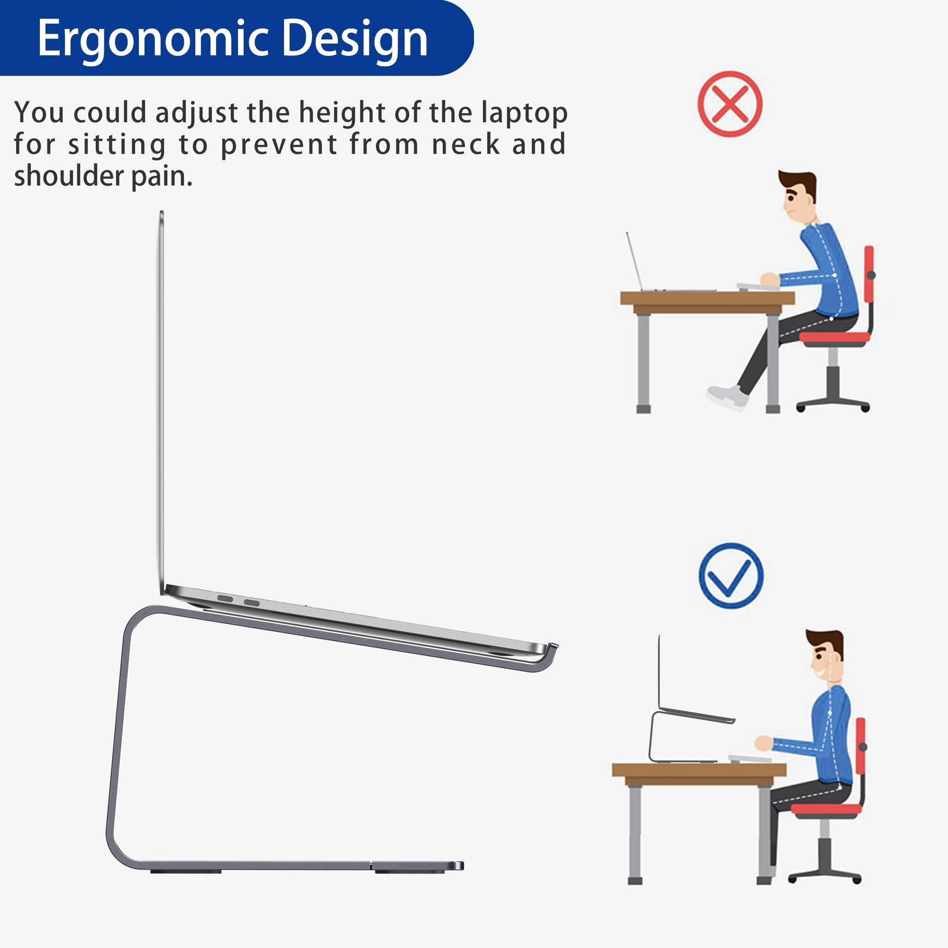 BESIGN LS03 Aluminum Laptop Stand, Ergonomic Detachable Computer Stand, Notebook Riser Compatible with Air, Pro, Dell, HP, Lenovo More 10-15.6" Laptops, Silver
