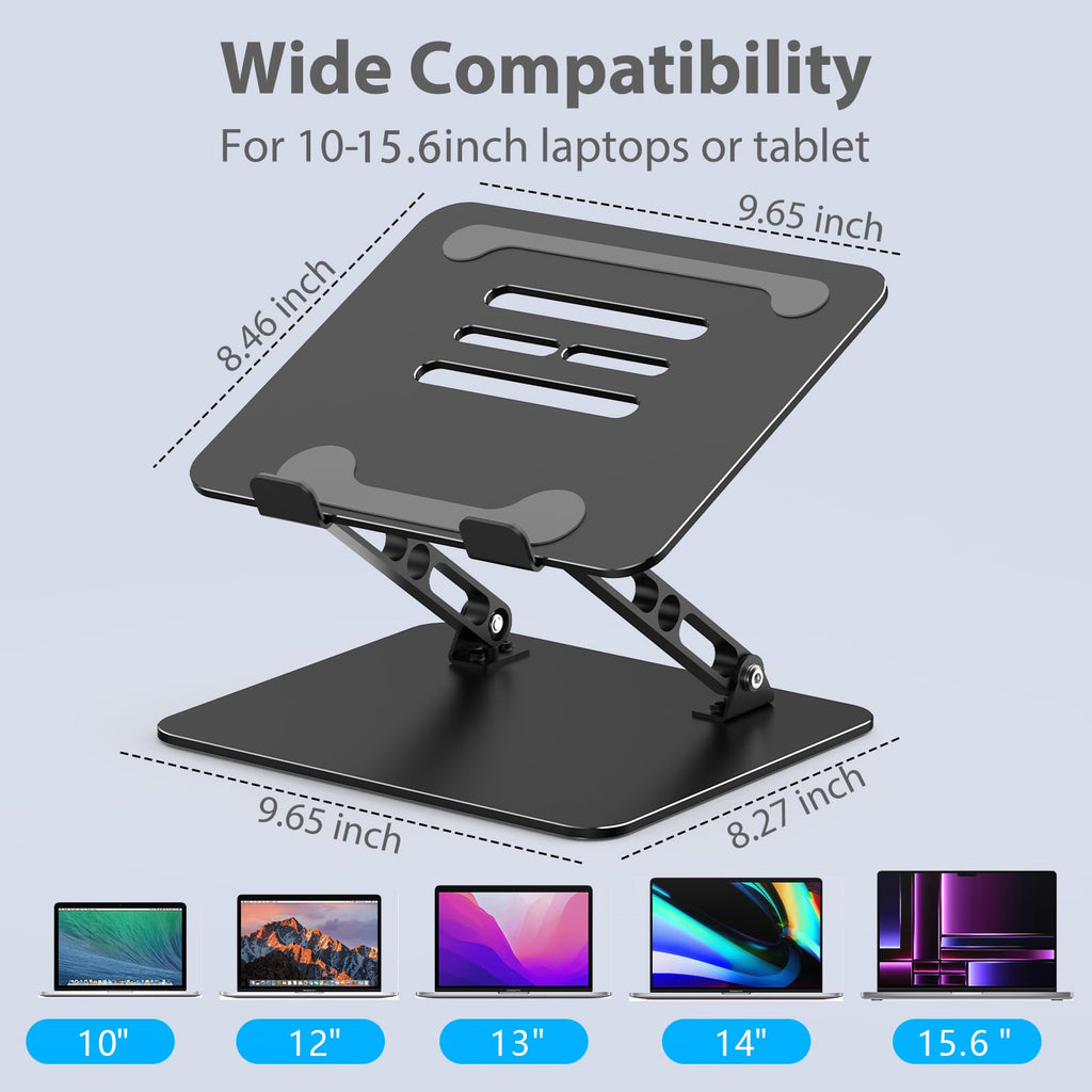 Adjustable Laptop Stand for Desk, Metal Foldable Laptop Riser, Portable Laptop Holder Mount, Ventilated Cooling Computer Notebook Stand Compatible with 10-15.6” Laptops