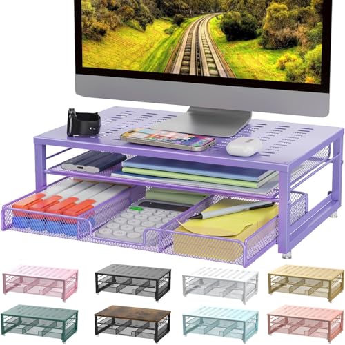 gianotter Computer Monitor Stand Riser, Desk Organizers and Accessories with Drawer, Office Desk Accessories &amp; Workspace Desktop Organizers Storage for Classroom Office Supplies (Black)