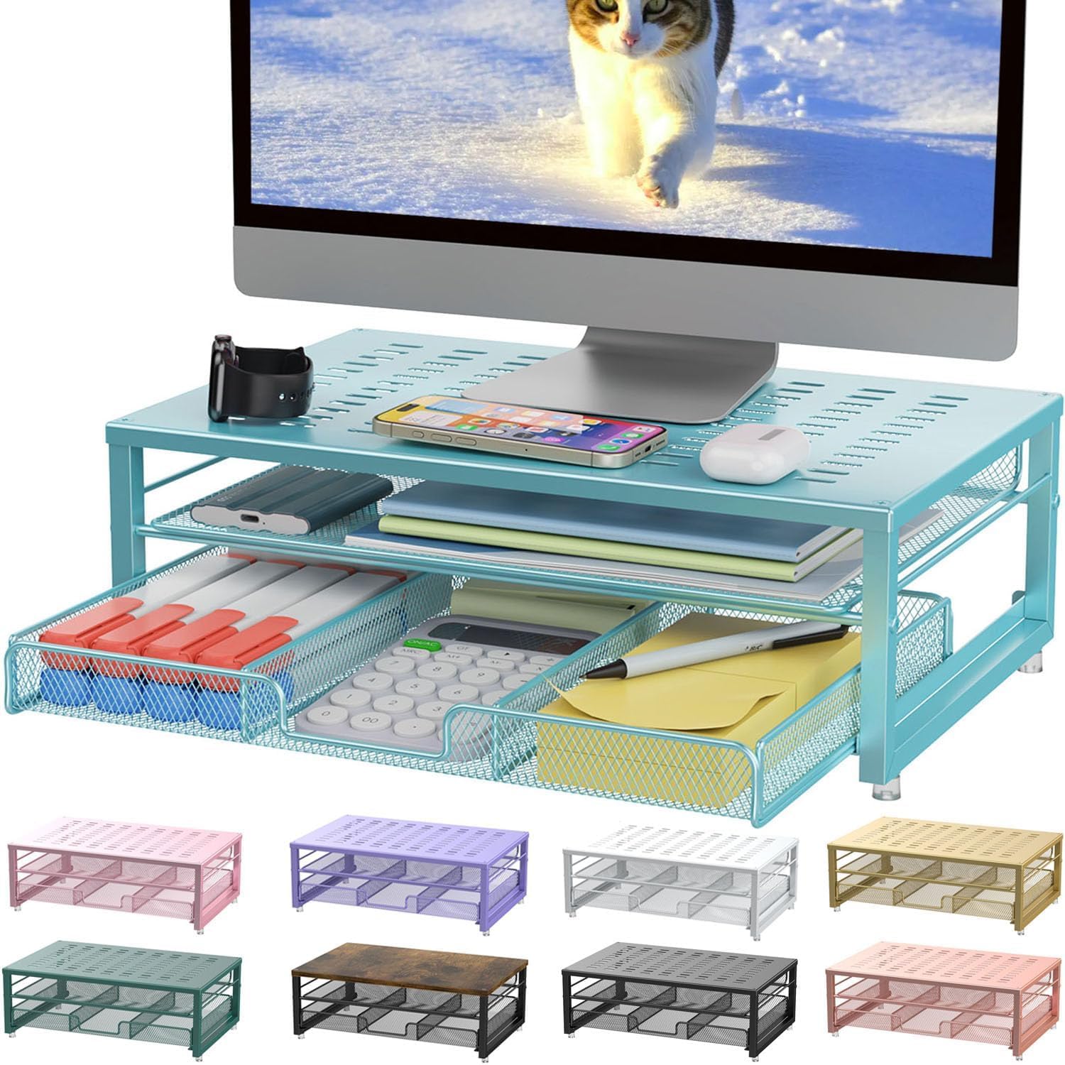 gianotter Computer Monitor Stand Riser, Desk Organizers and Accessories with Drawer, Office Desk Accessories &amp; Workspace Desktop Organizers Storage for Classroom Office Supplies (Black)