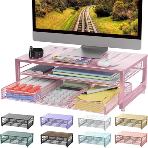 gianotter Computer Monitor Stand Riser, Desk Organizers and Accessories with Drawer, Office Desk Accessories &amp; Workspace Desktop Organizers Storage for Classroom Office Supplies (Black)