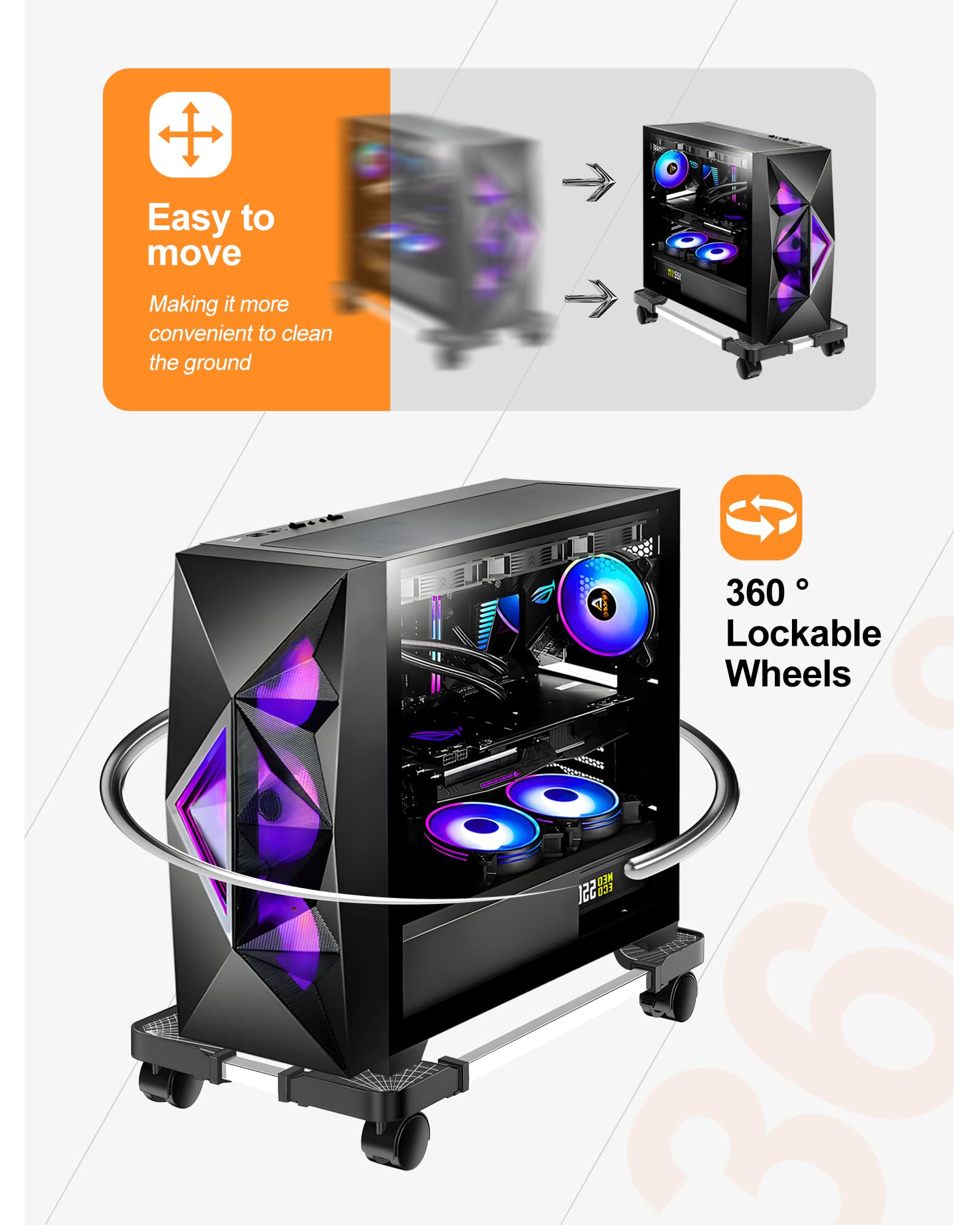 Computer Tower Stand, Adjustable Mobile CPU Stand with Rolling Caster Wheels, Premium PC Tower Stand Holder for Floor Carpet Gaming PC Case(YOSE)