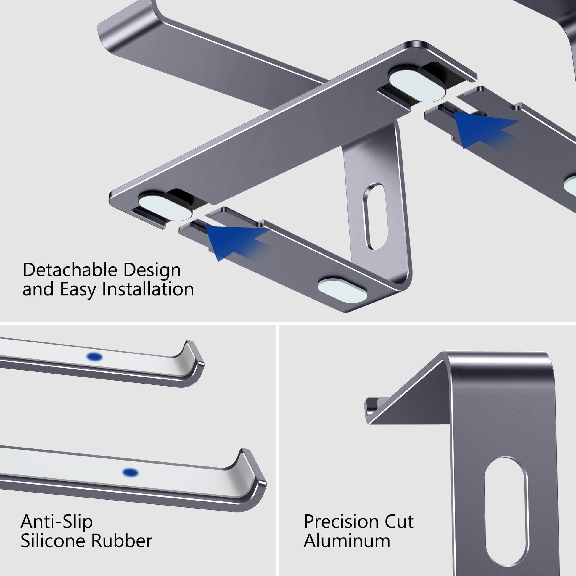 BESIGN LS03 Aluminum Laptop Stand, Ergonomic Detachable Computer Stand, Notebook Riser Compatible with Air, Pro, Dell, HP, Lenovo More 10-15.6" Laptops, Silver