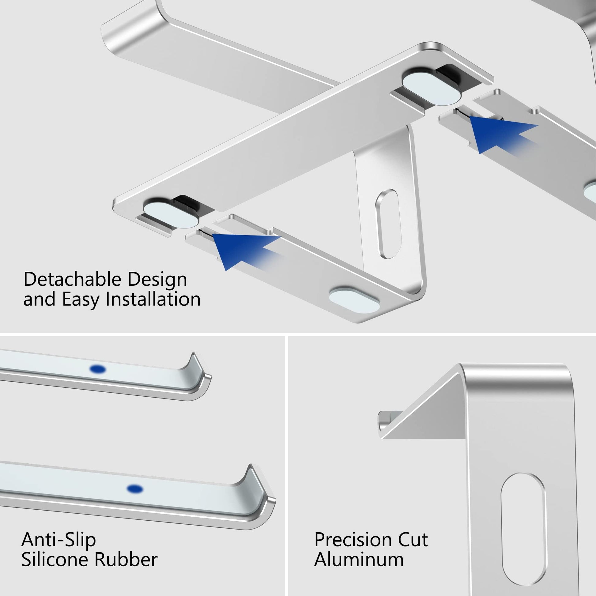 BESIGN LS03 Aluminum Laptop Stand, Ergonomic Detachable Computer Stand, Notebook Riser Compatible with Air, Pro, Dell, HP, Lenovo More 10-15.6" Laptops, Silver