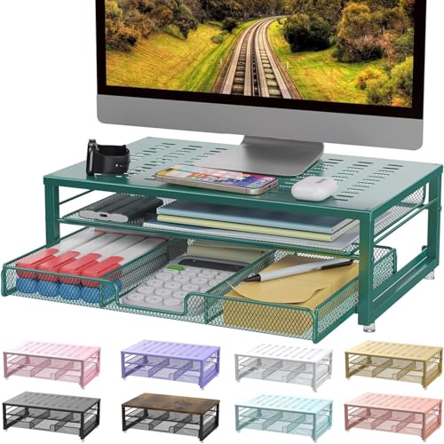 gianotter Computer Monitor Stand Riser, Desk Organizers and Accessories with Drawer, Office Desk Accessories &amp; Workspace Desktop Organizers Storage for Classroom Office Supplies (Black)
