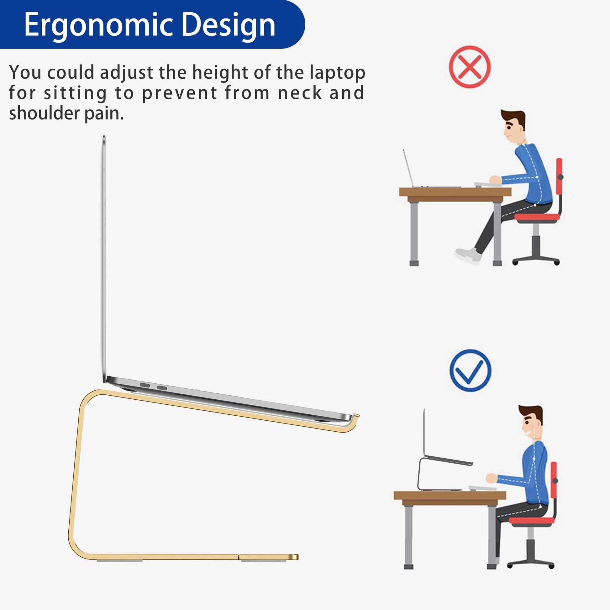 BESIGN LS03 Aluminum Laptop Stand, Ergonomic Detachable Computer Stand, Notebook Riser Compatible with Air, Pro, Dell, HP, Lenovo More 10-15.6" Laptops, Silver