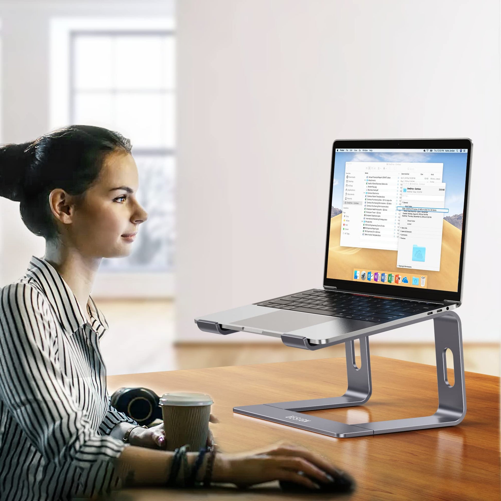 BESIGN LS03 Aluminum Laptop Stand, Ergonomic Detachable Computer Stand, Notebook Riser Compatible with Air, Pro, Dell, HP, Lenovo More 10-15.6" Laptops, Silver