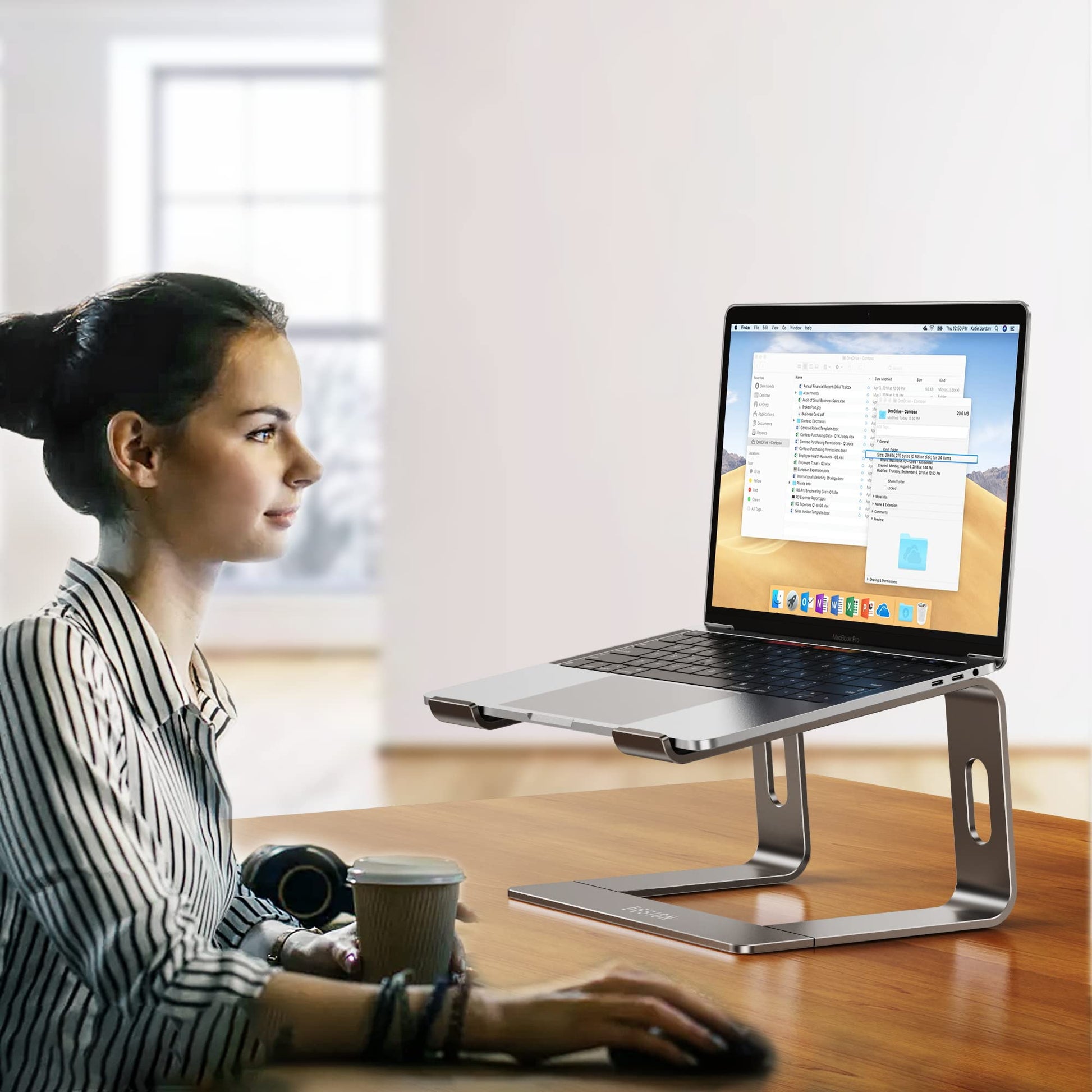 BESIGN LS03 Aluminum Laptop Stand, Ergonomic Detachable Computer Stand, Notebook Riser Compatible with Air, Pro, Dell, HP, Lenovo More 10-15.6" Laptops, Silver