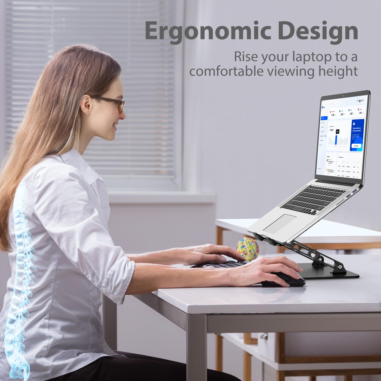 Adjustable Laptop Stand for Desk, Metal Foldable Laptop Riser, Portable Laptop Holder Mount, Ventilated Cooling Computer Notebook Stand Compatible with 10-15.6” Laptops