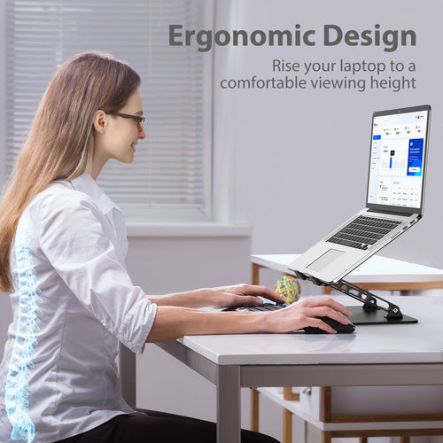 Adjustable Laptop Stand for Desk, Metal Foldable Laptop Riser, Portable Laptop Holder Mount, Ventilated Cooling Computer Notebook Stand Compatible with 10-15.6” Laptops