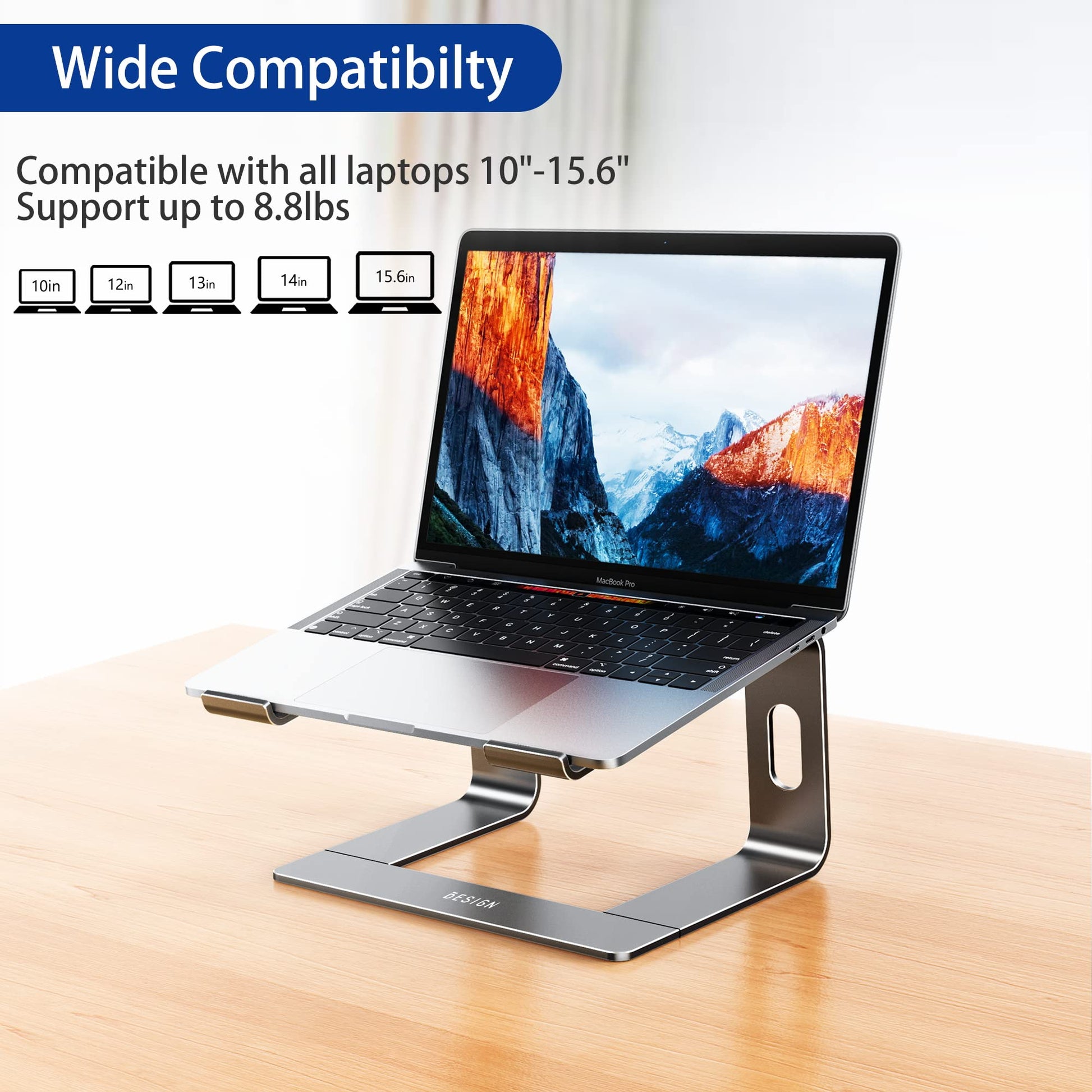 BESIGN LS03 Aluminum Laptop Stand, Ergonomic Detachable Computer Stand, Notebook Riser Compatible with Air, Pro, Dell, HP, Lenovo More 10-15.6" Laptops, Silver