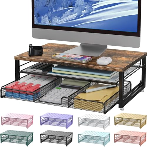 gianotter Computer Monitor Stand Riser, Desk Organizers and Accessories with Drawer, Office Desk Accessories &amp; Workspace Desktop Organizers Storage for Classroom Office Supplies (Black)