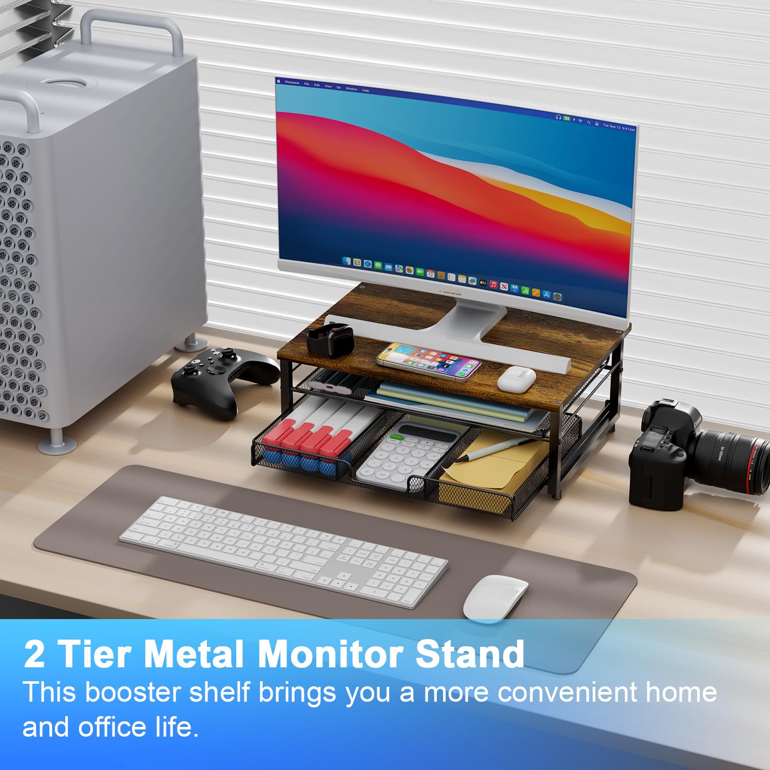 gianotter Computer Monitor Stand Riser, Desk Organizers and Accessories with Drawer, Office Desk Accessories &amp; Workspace Desktop Organizers Storage for Classroom Office Supplies (Black)