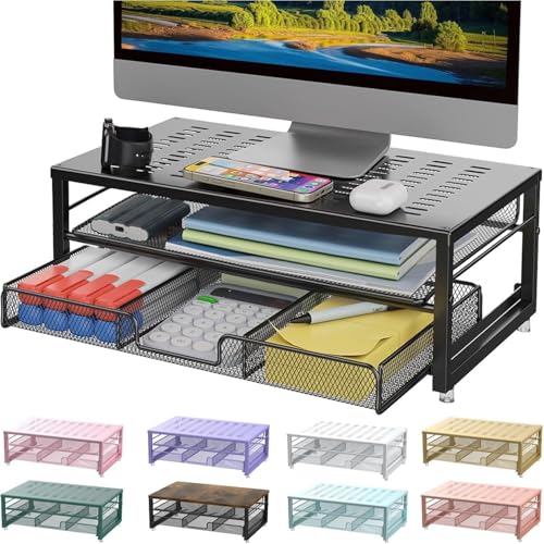 gianotter Computer Monitor Stand Riser, Desk Organizers and Accessories with Drawer, Office Desk Accessories &amp; Workspace Desktop Organizers Storage for Classroom Office Supplies (Black)